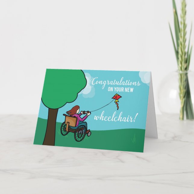 Nya Grattisar för rullstol, flicka, Kite Kort (Framsida)