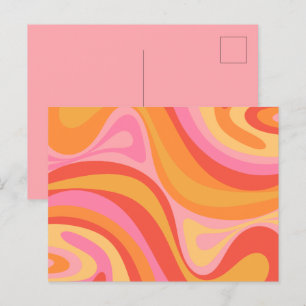 Nya Groove Retro Abstrakt Mönster Rosa och Orange Vykort