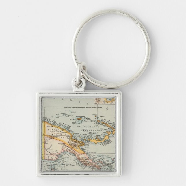 Nya Guinea, Papuan Archipelago Fyrkantig Silverfärgad Nyckelring (Framsidan)