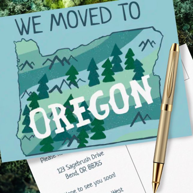 NYA HEMMET ADRESS Oregon-staten Illustrated Karta Vykort (Customize this Address change moving announcement postcard for OREGON!)