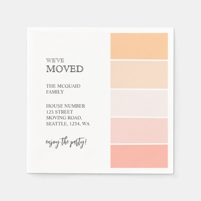 Nya hemmet adress rosa Peach-meddelandet party Pappersservett (Framsidan)