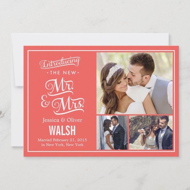Nya herr och fru Bröllop - Coral Inbjudningar (Framsida)