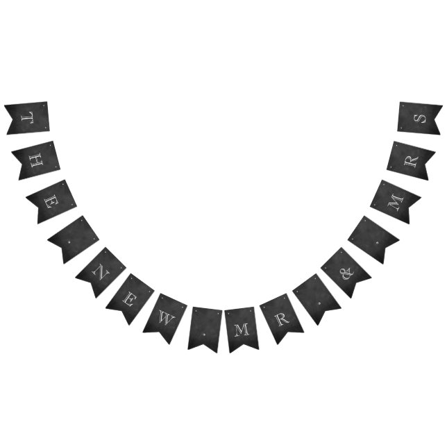 Nya herr och fru Chalkboard Bröllop Vimplar (Alla)