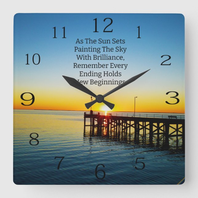 Nya inledningar, Sunset Motivational Quotes, Fyrkantig Klocka (Framsida)