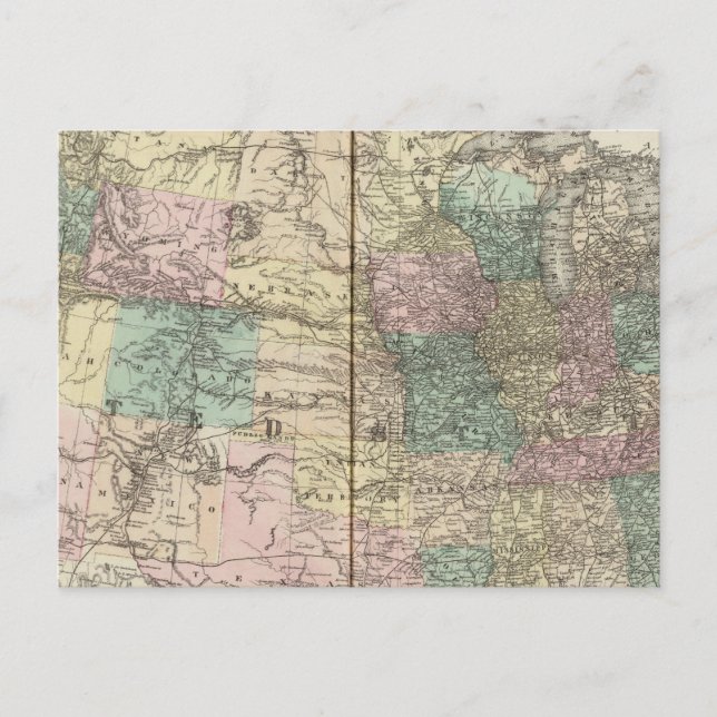 Nya järnvägen karta i Förenade Stater Vykort (Framsida)