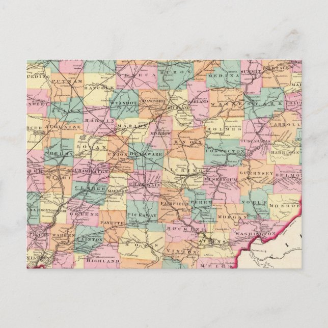 Nya järnvägsvägen karta i delstaten Ohio Vykort (Framsida)