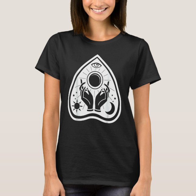Nya jorden Fatima Horsauge Hamsa Yoga Hand Udzat T Shirt (Framsida)