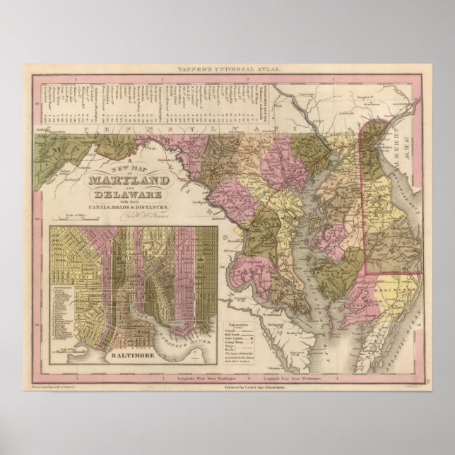 Nya Karta i Maryland och Delaware Poster (Framsidan)