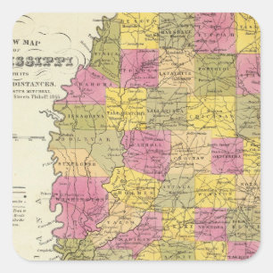 Nya Karta i Mississippi Fyrkantigt Klistermärke