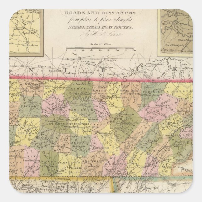 Nya Karta i Tennessee Fyrkantigt Klistermärke (Framsida)