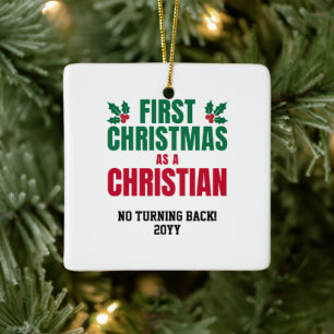 NYA KRISTNA FÖRSTA CHRISTMAS JULGRANSPRYDNAD KERAMIK