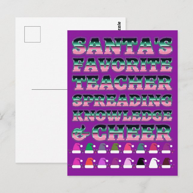 Nya lärarpresenter: Jul Santa Hattar Typografi Vykort (Fram/baksida)