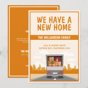Nya Lastbil och Orange Cityscape Flytta Meddelande