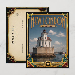 Nya London Connecticut Vintage Art Deco Golden Age Vykort