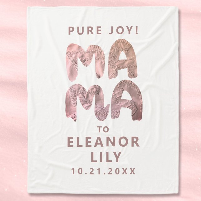 Nya Mamman Vitaktig Rosa Namn Nyfödd Fleecefilt (Mew Mama personalized gift)