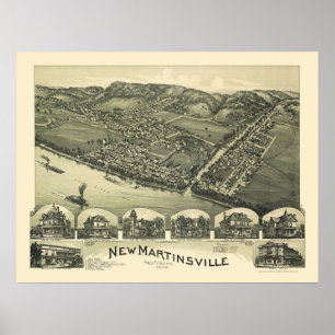 Nya Martinsville, panorama- karta för WV - 1899 Poster