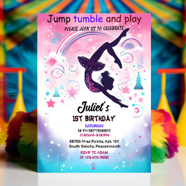 Nya moderna söta rosa-flickgymnastik 10-årsdagen inbjudningar