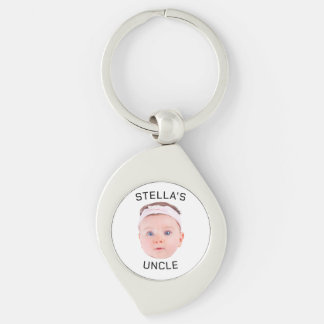 Nya morbror Gift, Anpassningsbar Baby Ansikte foto Swirl Silverfärgad Nyckelring