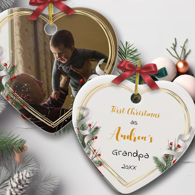 Nya morfar & Baby Holly Gräs Guld Ram Foto Julgransprydnad Keramik (Skapare uppladdad)