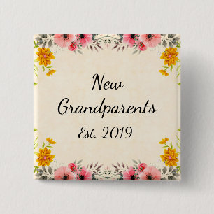 Nya morföräldrar Est. Knäppas vintageblommigten Knapp