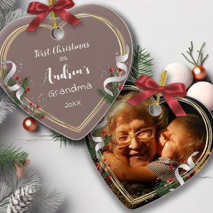 Nya mormor 1:a julfoto Guld Ram Julgransprydnad Keramik