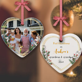 Nya mormor Grandpa Holly & Gräs Guld Ram Photo Julgransprydnad Keramik