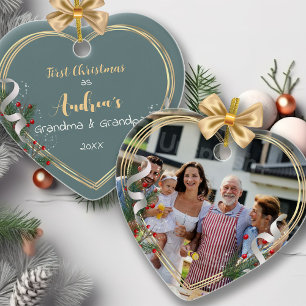 Nya mormor Grandpa Holly & Gräs Guld Ram Photo Julgransprydnad Keramik