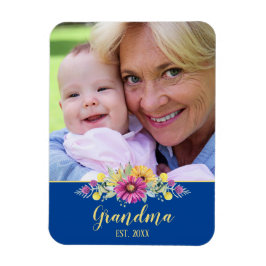 Nya mormor Vibrant Flowers på Bright Blue | Foto Magnet