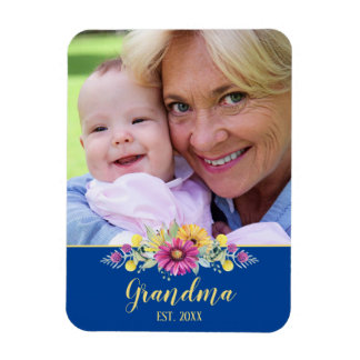 Nya mormor Vibrant Flowers på Bright Blue | Foto Magnet