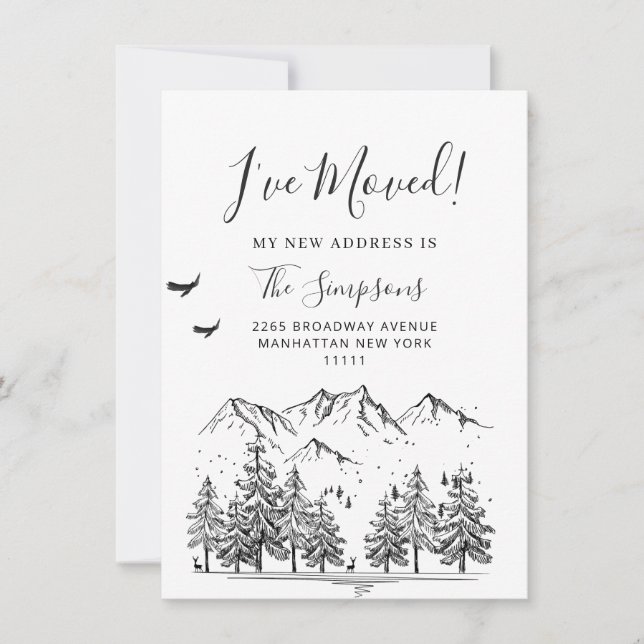 Nya Nacke på Skogen Flytta Announcement Card Meddelande (Framsida)