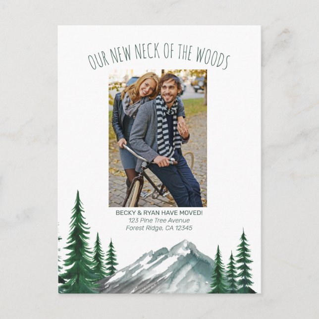 Nya Nacke vid Skogen bergsskogens Flytta för foto Helg Vykort (Framsida)