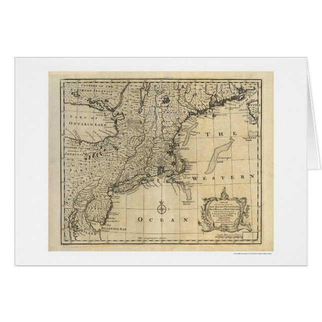 Nya New England - jerseyNew York karta 1747 Hälsningskort (Framsidan Horizontal)