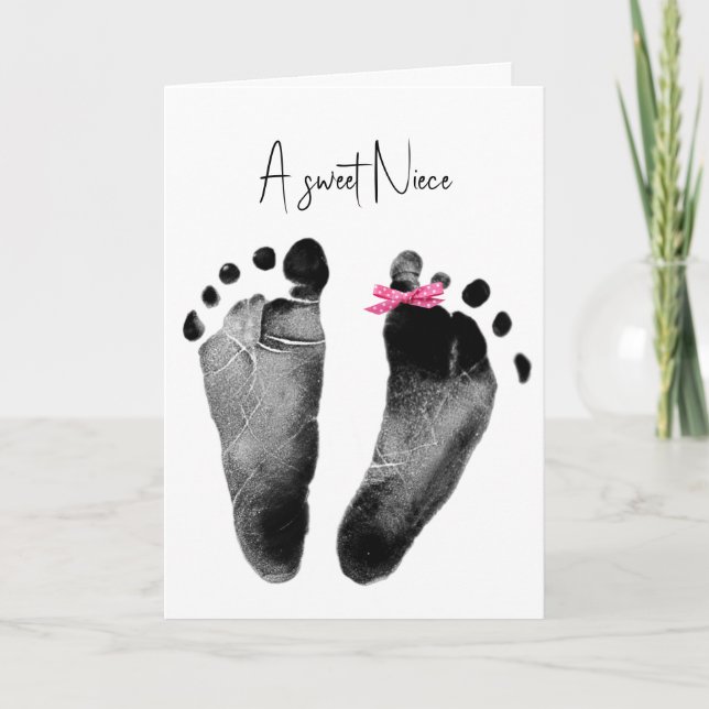 Nya Niece Baby-fotavtryck med Bow Kort (Framsida)
