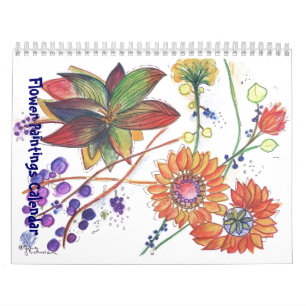 Nya orange- och lilablommamålningar kalender
