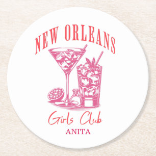Nya orleans bachelorette rosa cocktail underlägg papper rund