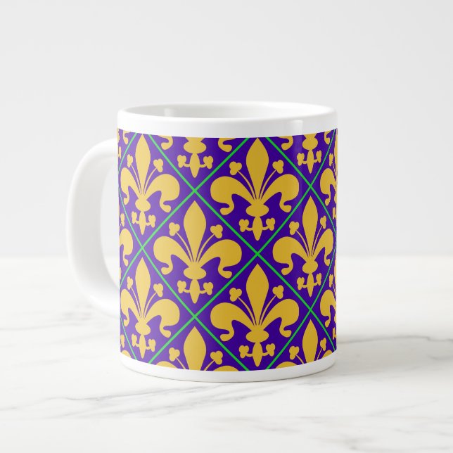 Nya Orleans Mardi Gras Fleur de Lis Jumbo Mugg (Framsida vänster)