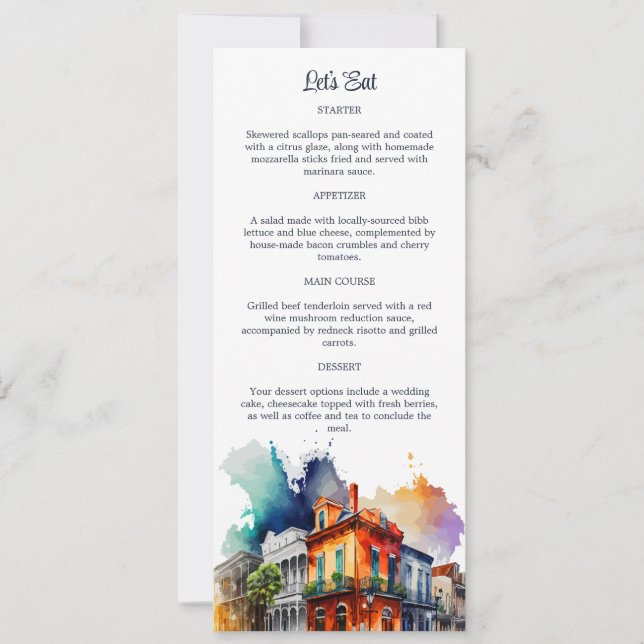 Nya orleans NOLA Bourbon Street Menu-kort Inbjudningar (Framsida)