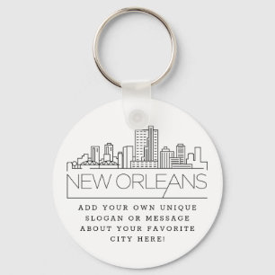 Nya Orleans Stylized Skyline Anpassningsbar Sloga Nyckelring