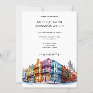 Nya Orleans Watercolor, Modern Destinationsbröllop Inbjudningar