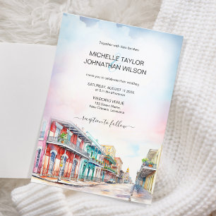 Nya Orleans Watercolor, Modern Destinationsbröllop Inbjudningar