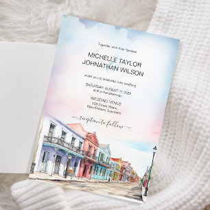 Nya Orleans Watercolor, Modern Destinationsbröllop Inbjudningar