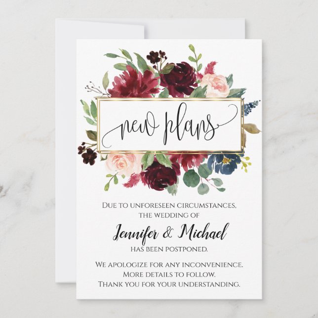 Nya planer uppskjutna inställda blommig kungörelse inbjudningar (Framsida)