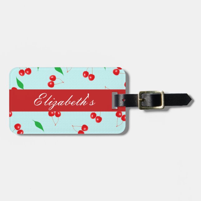 Nya rosa körsbär på en Mintbakgrund Bagagebricka (Horisontell Framsida)