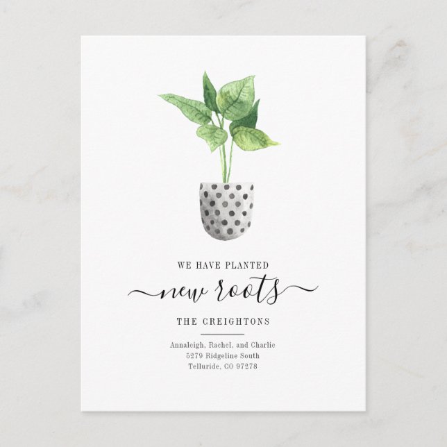 Nya rötter, enkel vattenfärgsanläggningens Flytta Meddelande Vykort (Framsida)