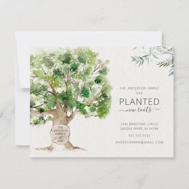 Nya rötter Oak Träd Flytta Announation Inbjudningar (Framsida)