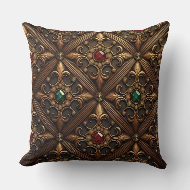 Nya rötter och rubies i en gyllene Ornate-design Kudde (Framsida)