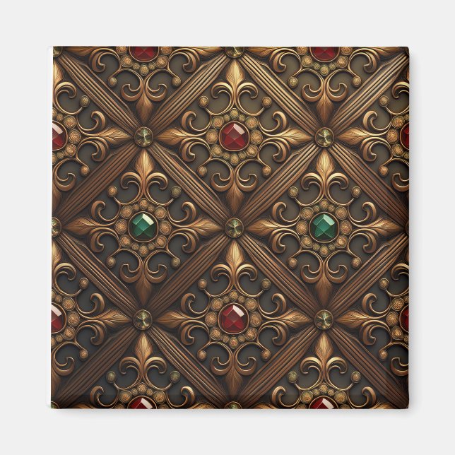 Nya rötter och rubies i en gyllene Ornate-design Magnet (Framsidan)