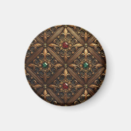 Nya rötter och rubies i en gyllene Ornate-design Magnet