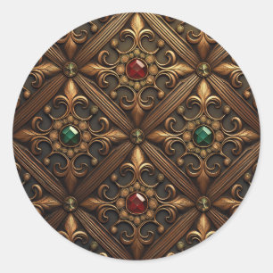 Nya rötter och rubies i en gyllene Ornate-design Runt Klistermärke