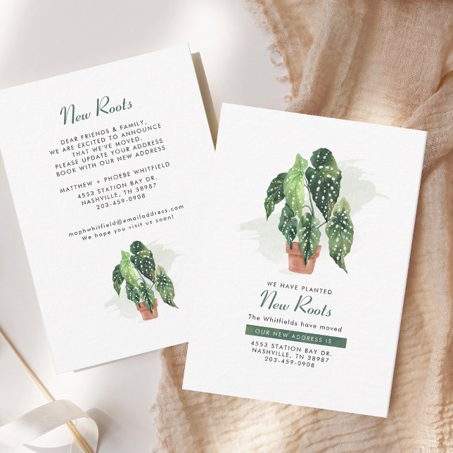 Nya rötternas Flytta Förändring av tillkännagivand Anteckningskort (Potted Plant Modern Moving Announcement)